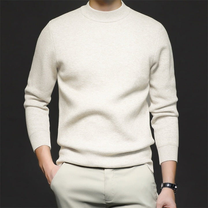Phoebe | Elegant Men's Cream Crewneck Sweater With Ribbed Details