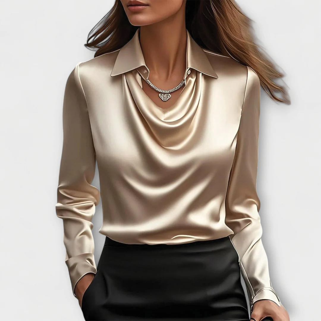 Evy | Elegant Satin Cowl Neck Long Sleeve Blouse
