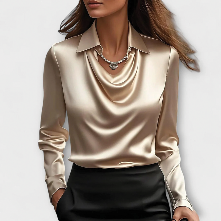 Evy | Elegant Satin Cowl Neck Long Sleeve Blouse