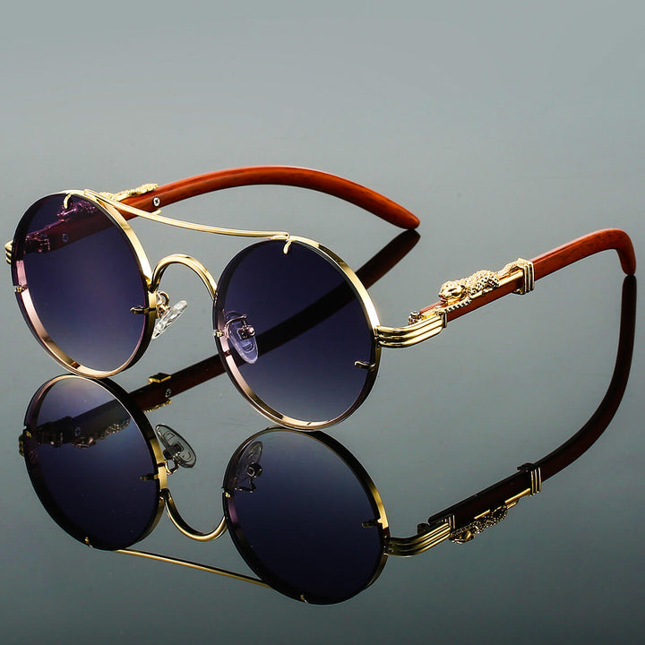 Celeste | Elegant Round Gold Frame Sunglasses With Blue Gradient Lenses