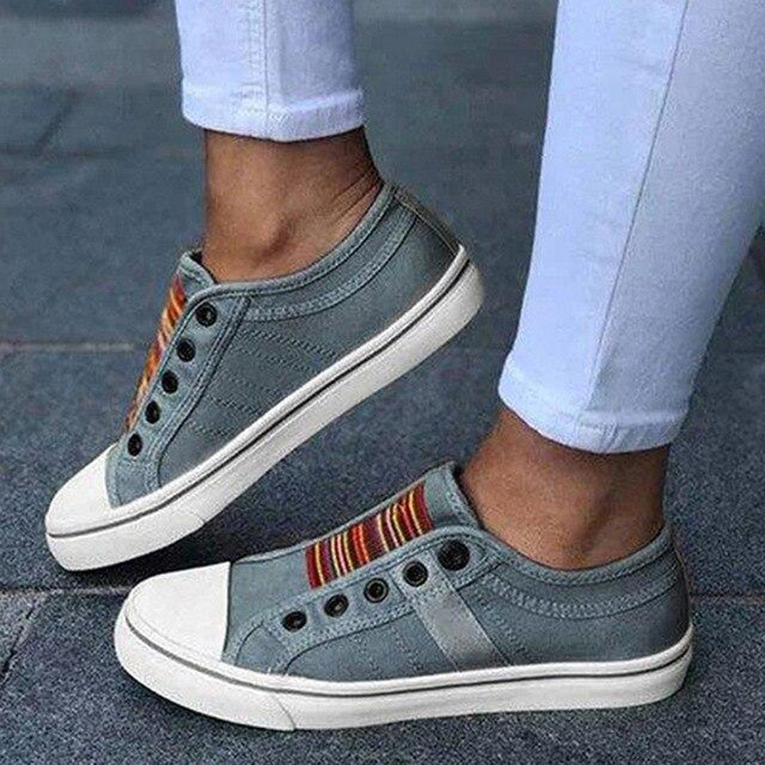 Quinn | Stylish Canvas Slip-On Sneakers With Rainbow Stripe Detail