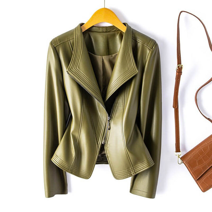 Tessa | Chic Burgundy Asymmetrical Vegan Leather Jacket