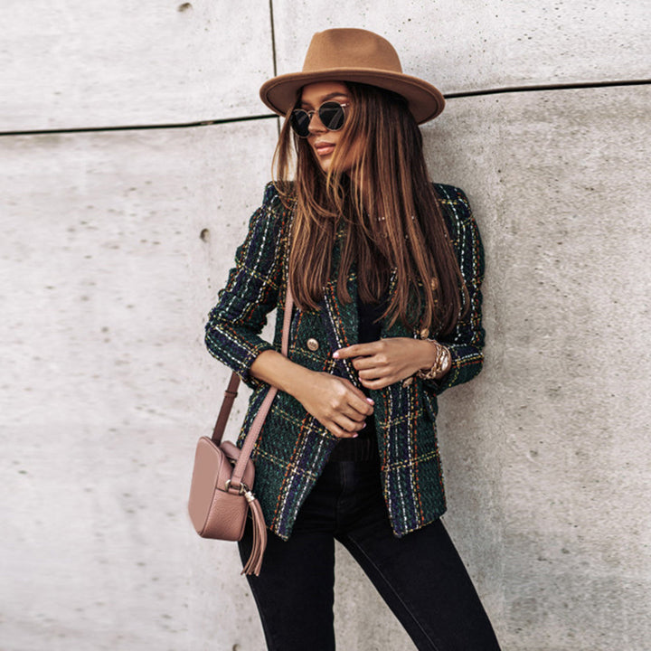 Eleanore | Elegant Brown Tweed Single Button Fitted Blazer