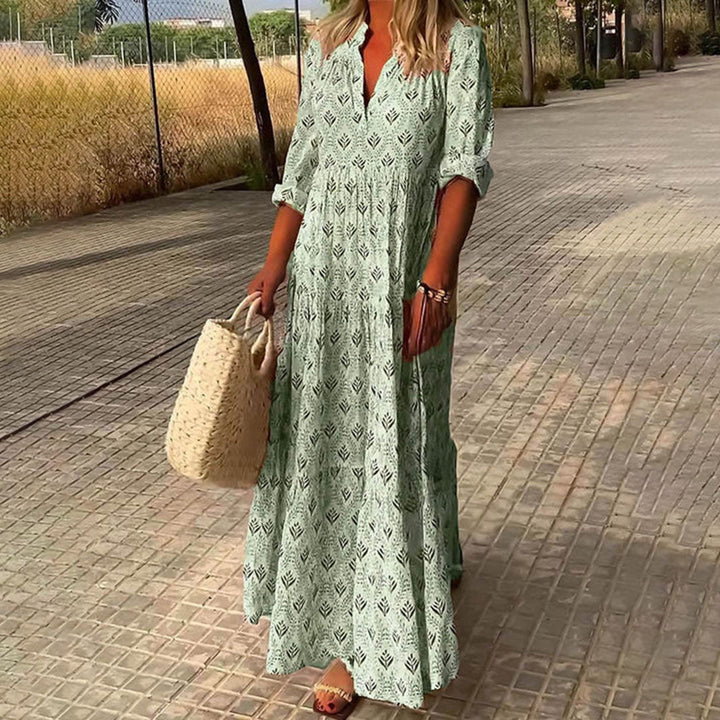 Margot | Bohemian V-Neck Tiered Maxi Dress With Three Quarter Sleeves