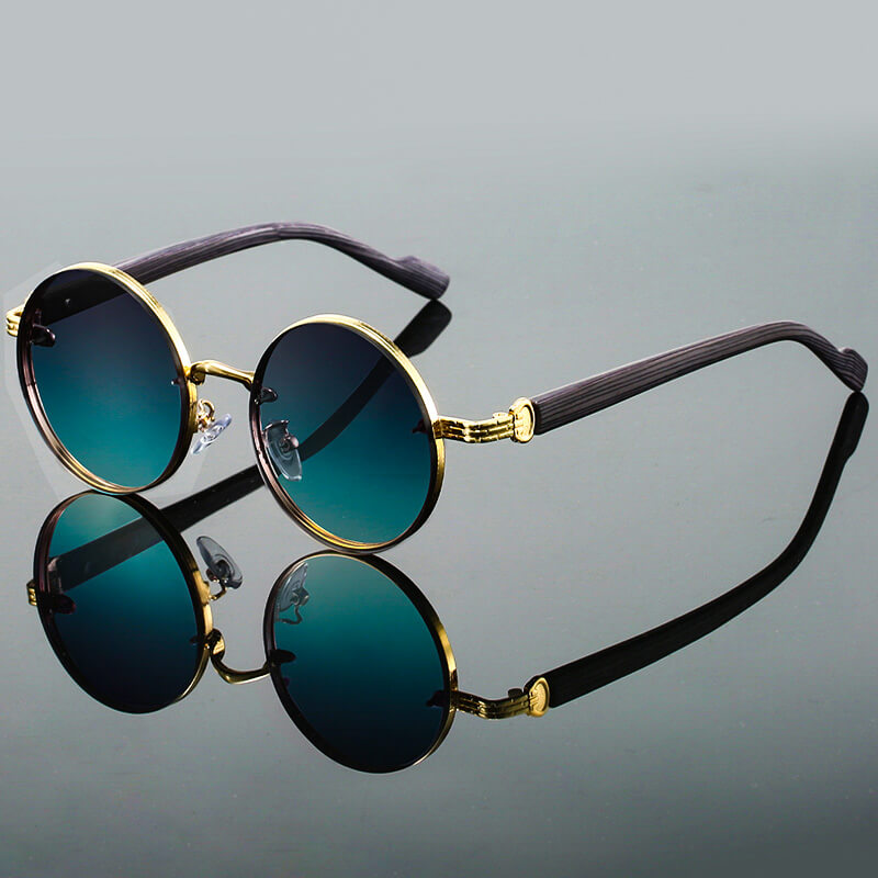 Juliette | Stylish Round Retro Sunglasses With Wood Temples