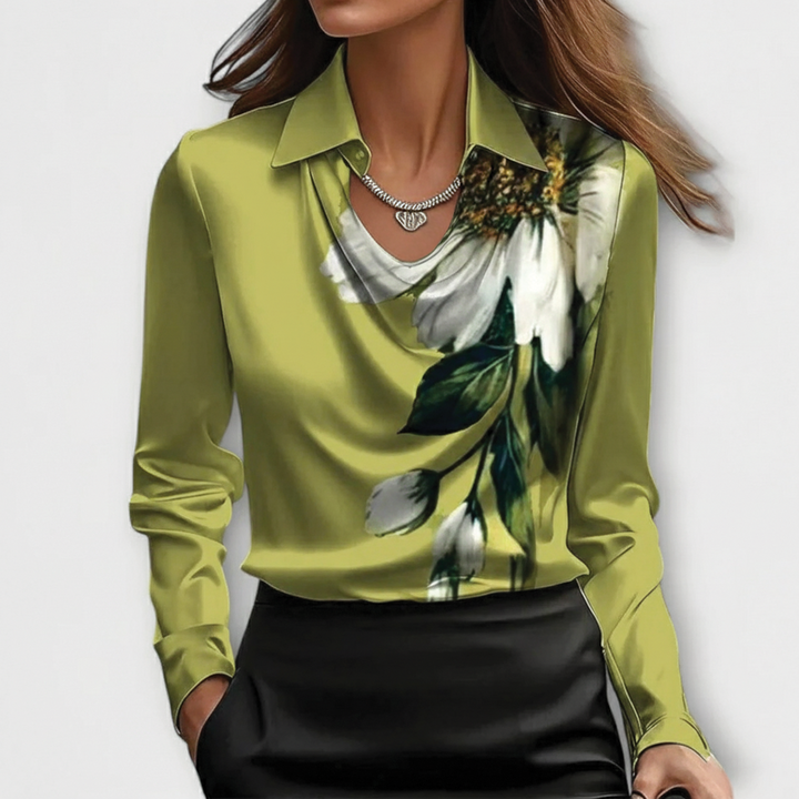 Evy | Elegant Satin Cowl Neck Long Sleeve Blouse