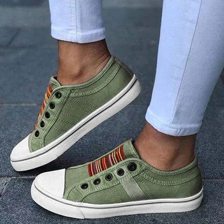 Quinn | Stylish Canvas Slip-On Sneakers With Rainbow Stripe Detail