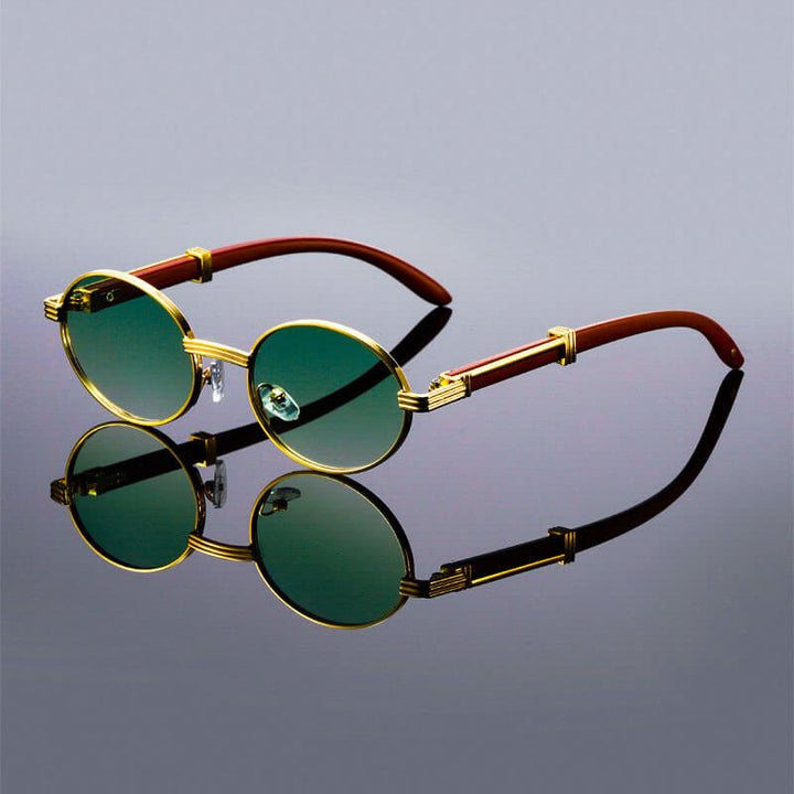 Harriet | Stylish Oval Retro Sunglasses With Blue Lenses