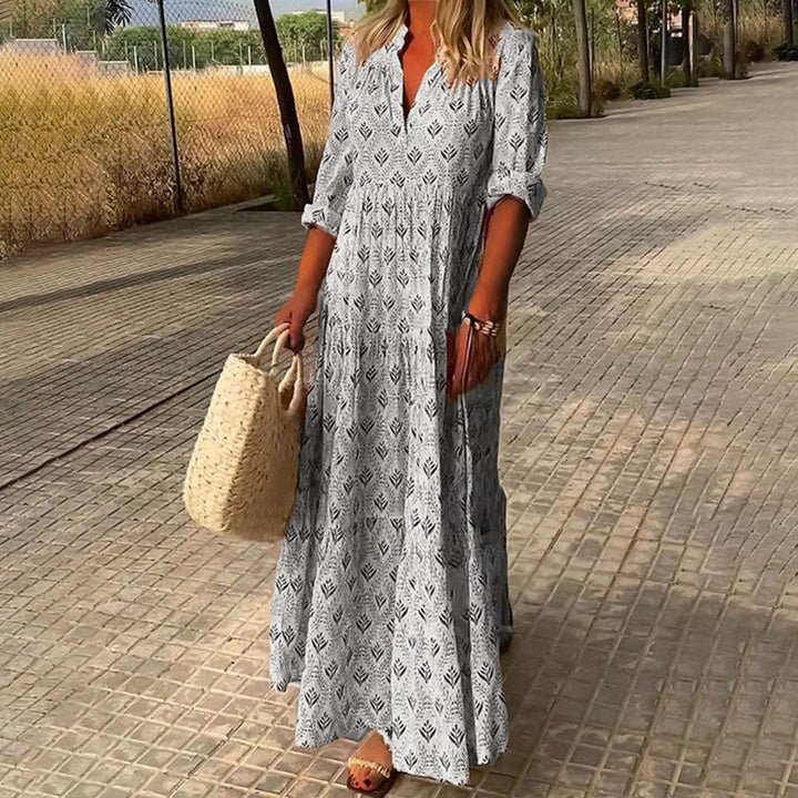 Margot | Bohemian V-Neck Tiered Maxi Dress With Three Quarter Sleeves