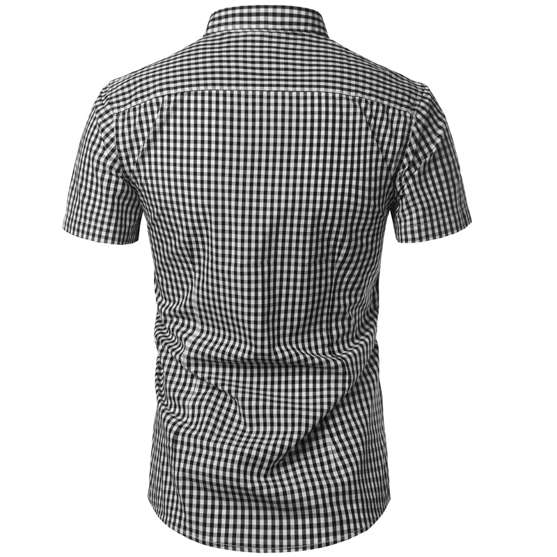 Imogen | Stylish Light Blue Gingham Short Sleeve Button-Down Shirt