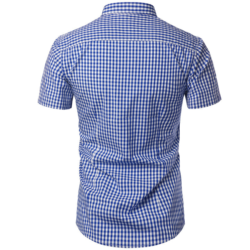 Imogen | Stylish Light Blue Gingham Short Sleeve Button-Down Shirt