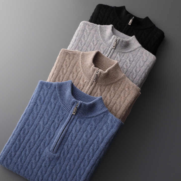 Richmond | Elegant Cable Knit Half Zip Cashmere Sweater Men