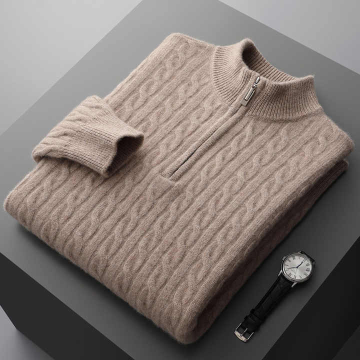 Richmond | Elegant Cable Knit Half Zip Cashmere Sweater Men