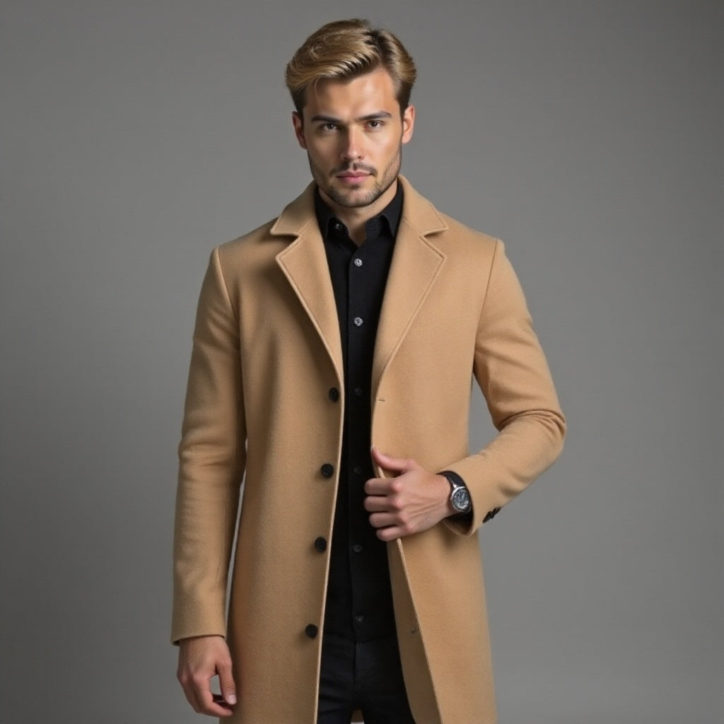 Eleanore | Elegant Men's Grey Slim Fit Wool Overcoat
