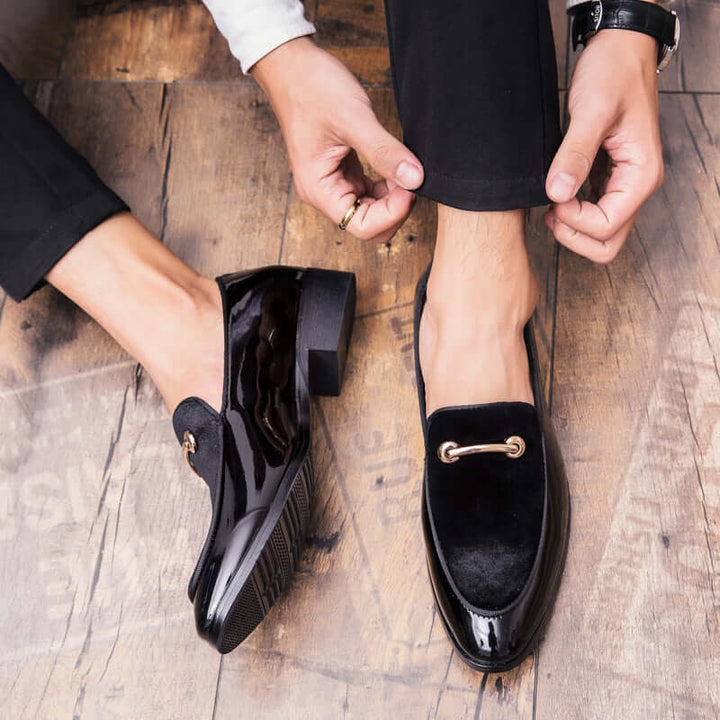 Vincenzo | Elegant Navy Blue Patent Leather Loafers