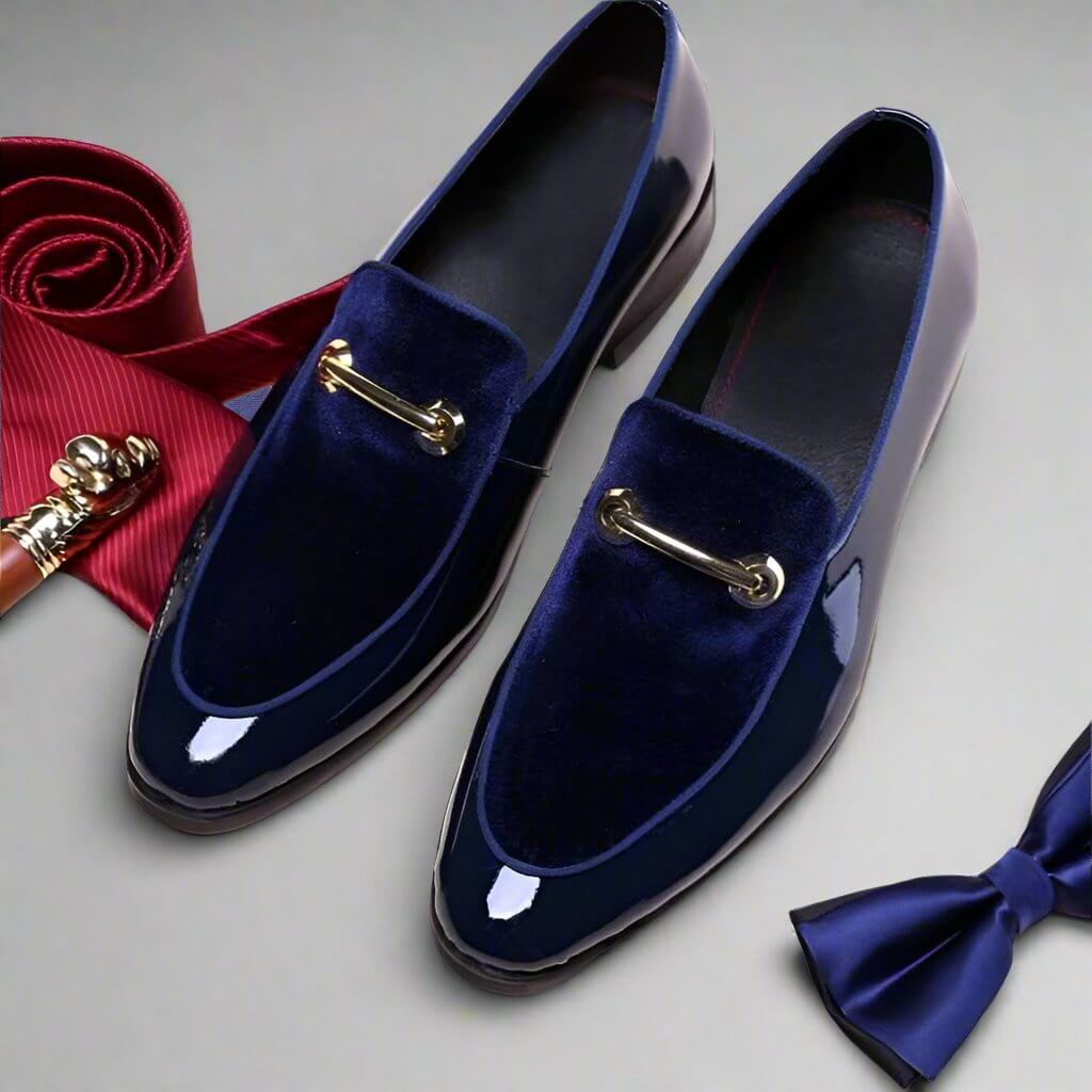 Vincenzo | Elegant Navy Blue Patent Leather Loafers