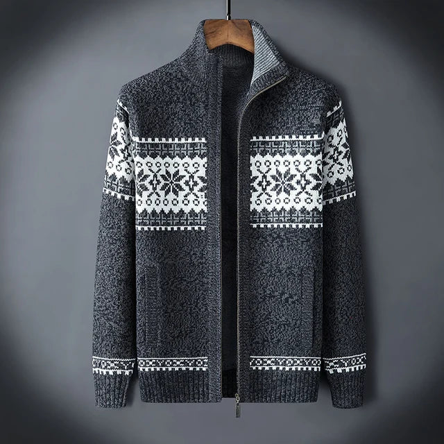 Magnus | Stylish Fair Isle Fleece Lined Zip Up Cardigan