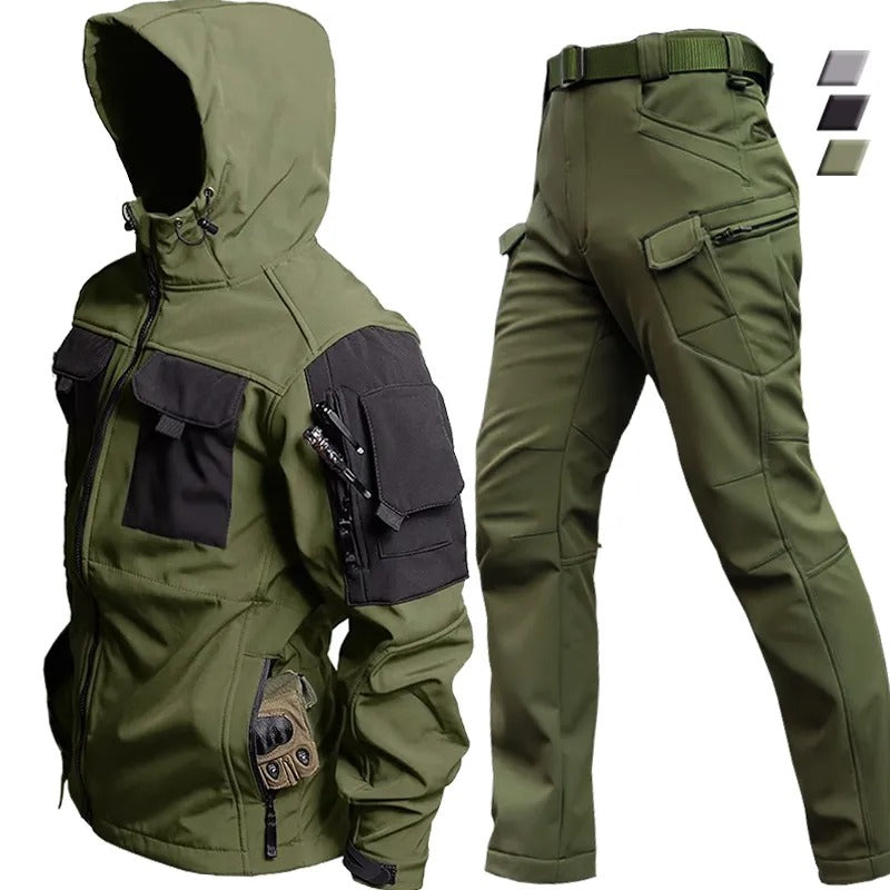 Tactical Waterproof Hooded Jacket Set Men - Military Green