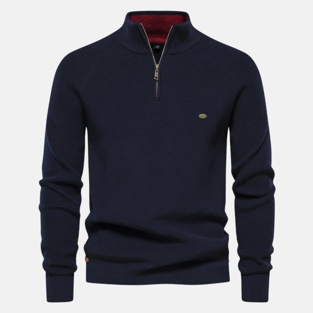 Wade | Stylish Navy Half-Zip Sweater With Ribbed Details