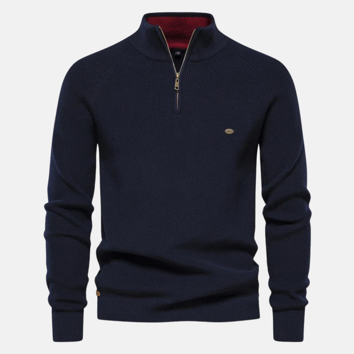 Wade | Stylish Navy Half-Zip Sweater With Ribbed Details