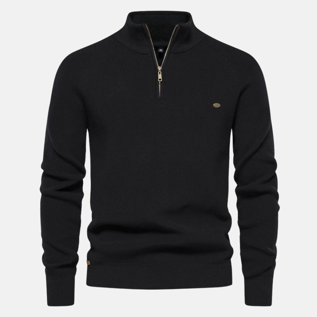 Wade | Stylish Navy Half-Zip Sweater With Ribbed Details