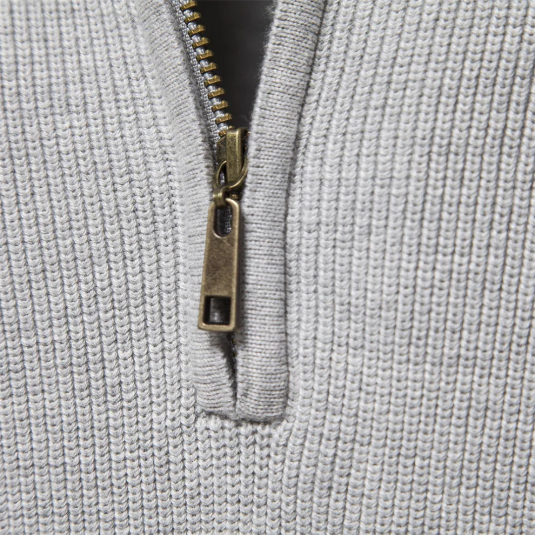 Wade | Stylish Navy Half-Zip Sweater With Ribbed Details