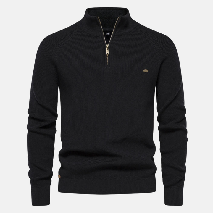 Wade | Stylish Navy Half-Zip Sweater With Ribbed Details