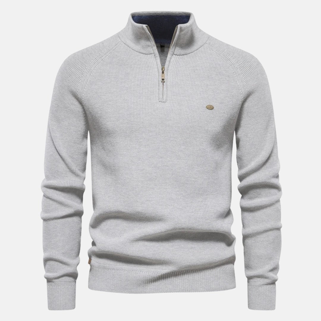 Wade | Stylish Navy Half-Zip Sweater With Ribbed Details