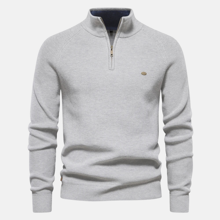 Wade | Stylish Navy Half-Zip Sweater With Ribbed Details