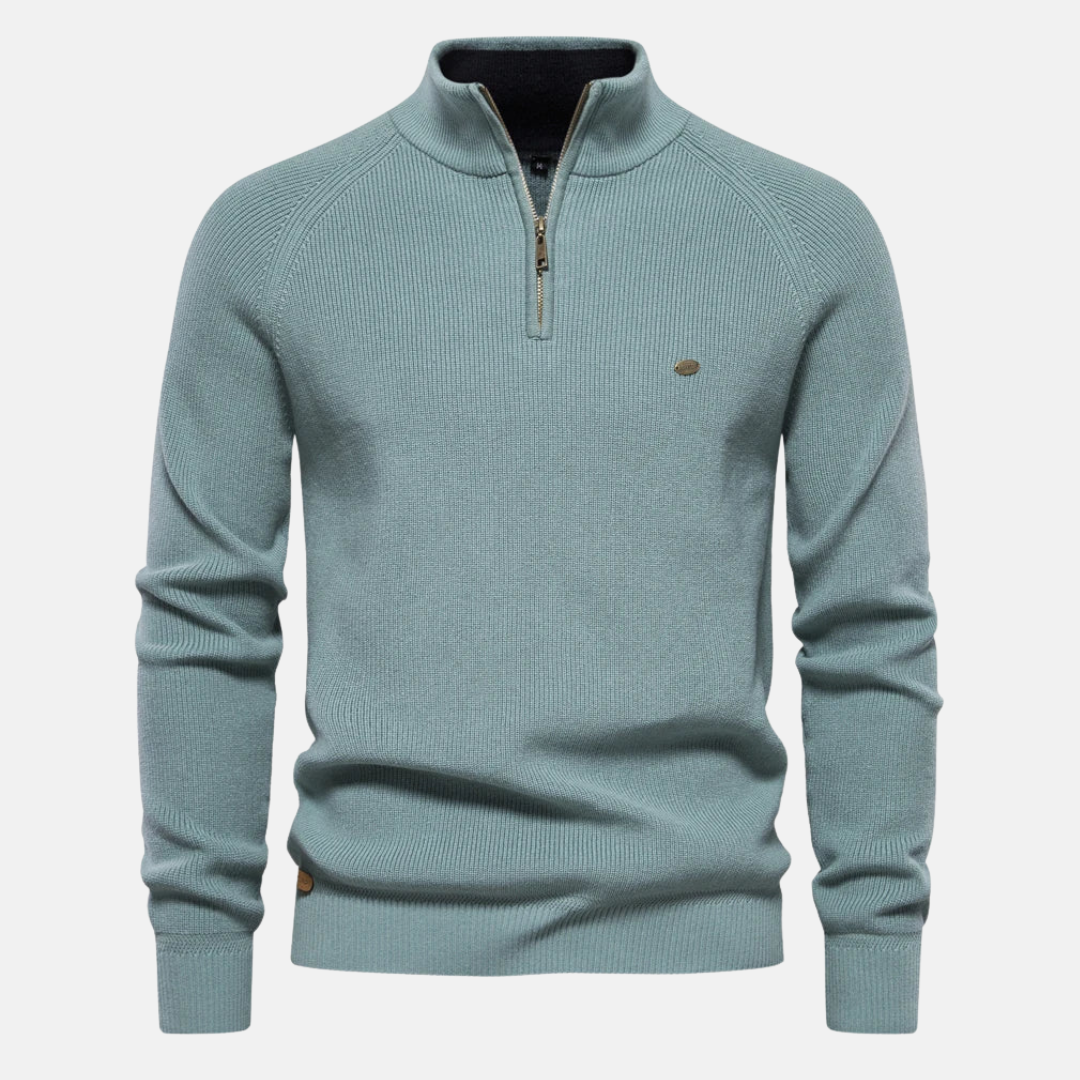 Wade | Stylish Navy Half-Zip Sweater With Ribbed Details