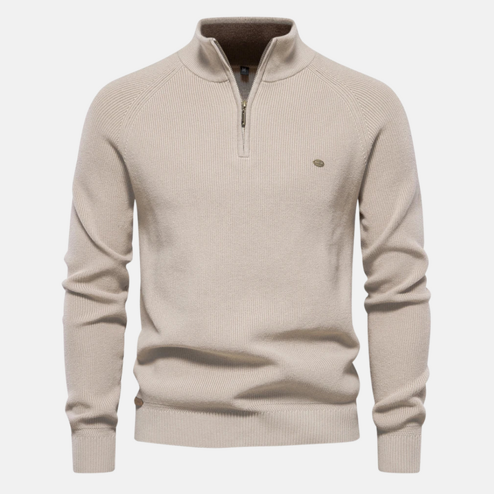 Wade | Stylish Navy Half-Zip Sweater With Ribbed Details