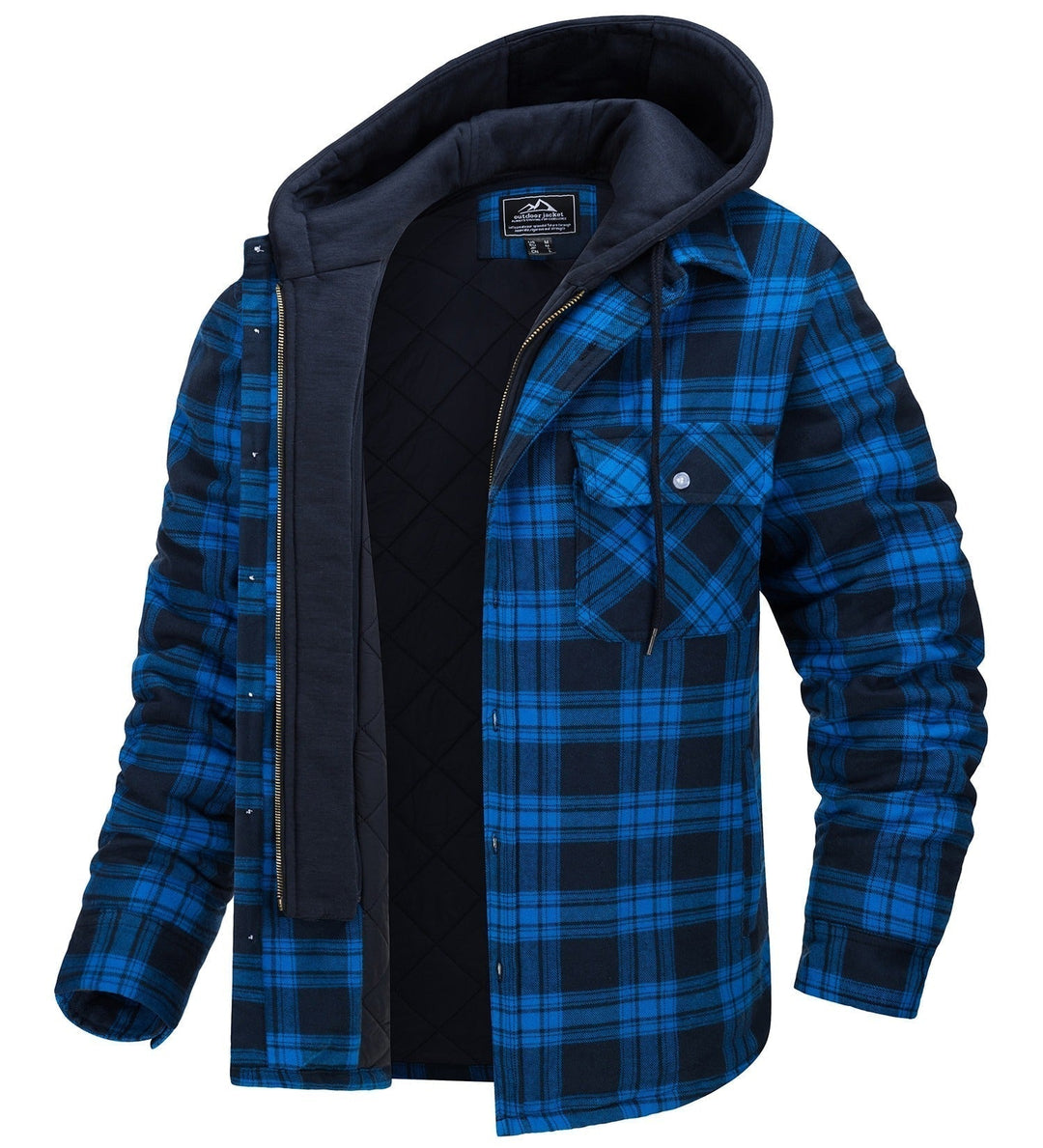 Flannel | Stylish Hooded Plaid Flannel Shirt Jacket - Quilted Lined