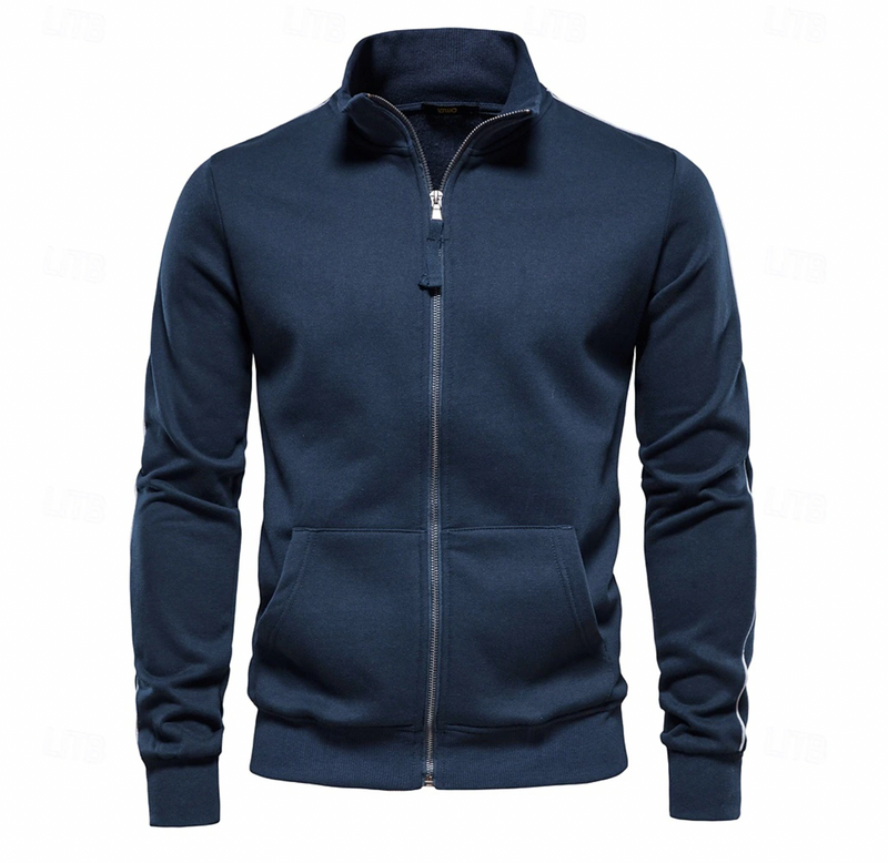 Cassius | Sleek Navy Zip-Up Track Jacket Men - High Collar