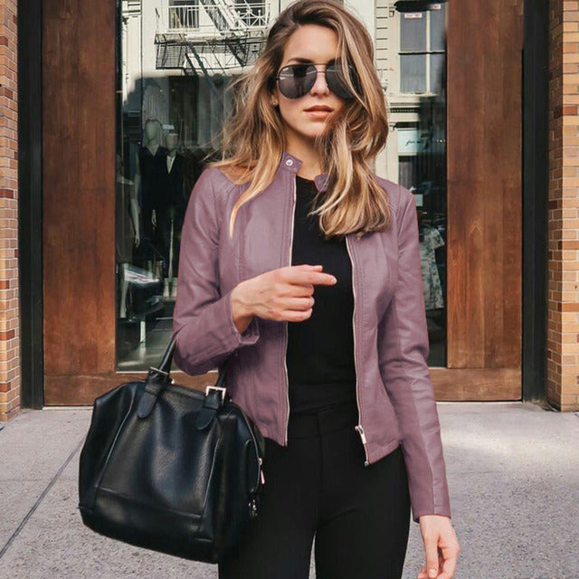 Cordelia | Sleek Zip-Front Leather Jacket Women