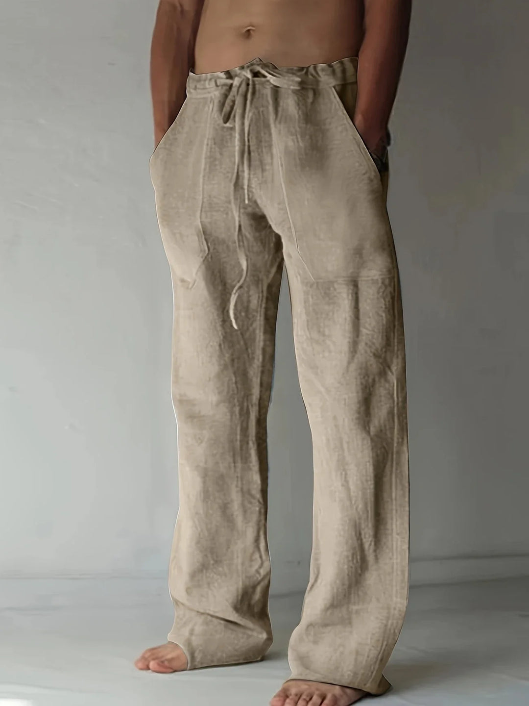 Beckridge | Relaxed White Linen Drawstring Pants For Men