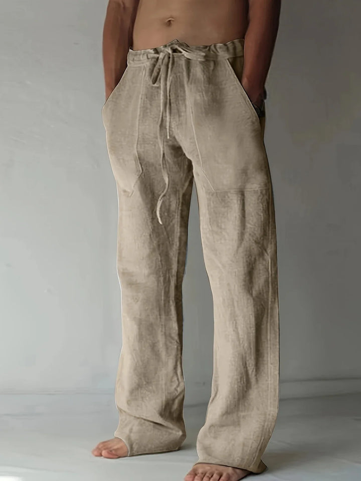 Beckridge | Relaxed White Linen Drawstring Pants For Men