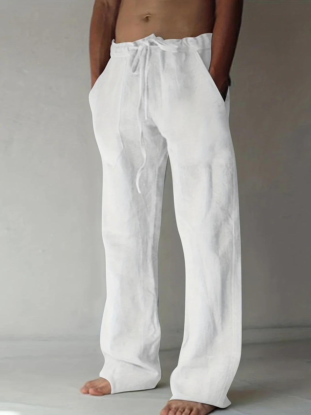 Beckridge | Relaxed White Linen Drawstring Pants For Men