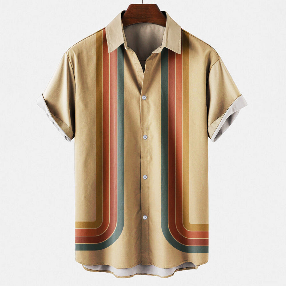 Stella | Retro Striped Short Sleeve Button Up Shirt