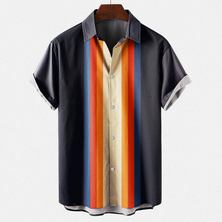Stella | Retro Striped Short Sleeve Button Up Shirt