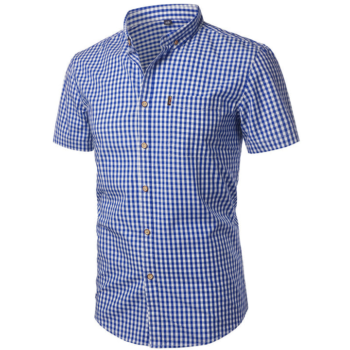 Imogen | Stylish Light Blue Gingham Short Sleeve Button-Down Shirt