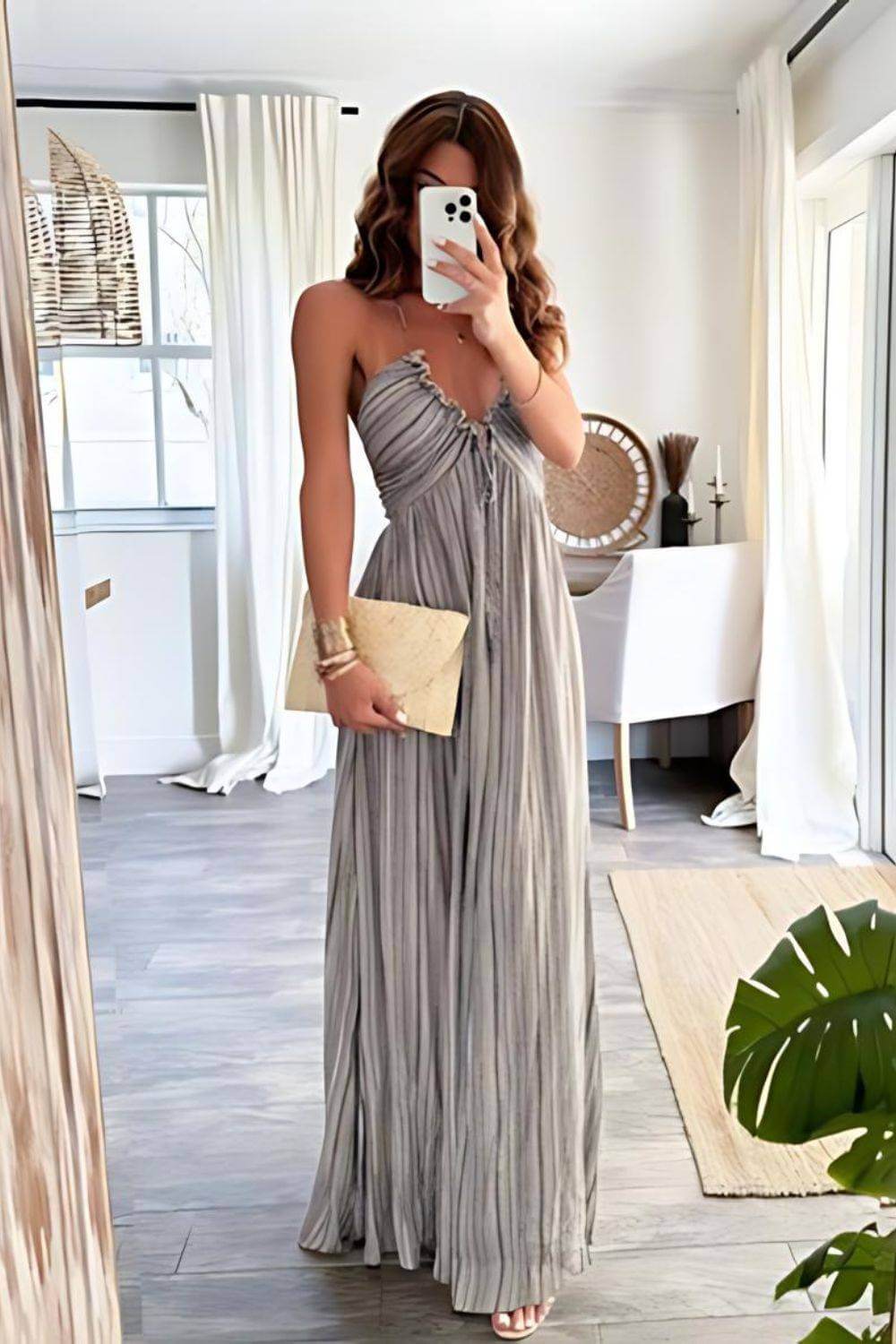 Sybil | Elegant Pleated Halter Maxi Dress