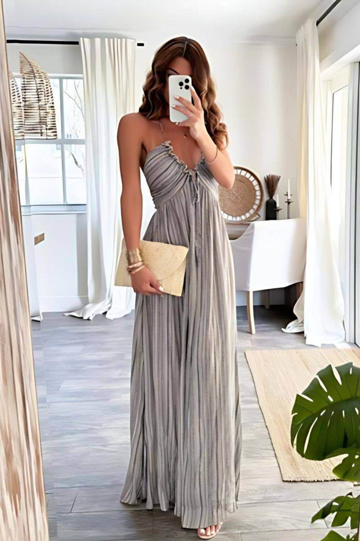 Sybil | Elegant Pleated Halter Maxi Dress