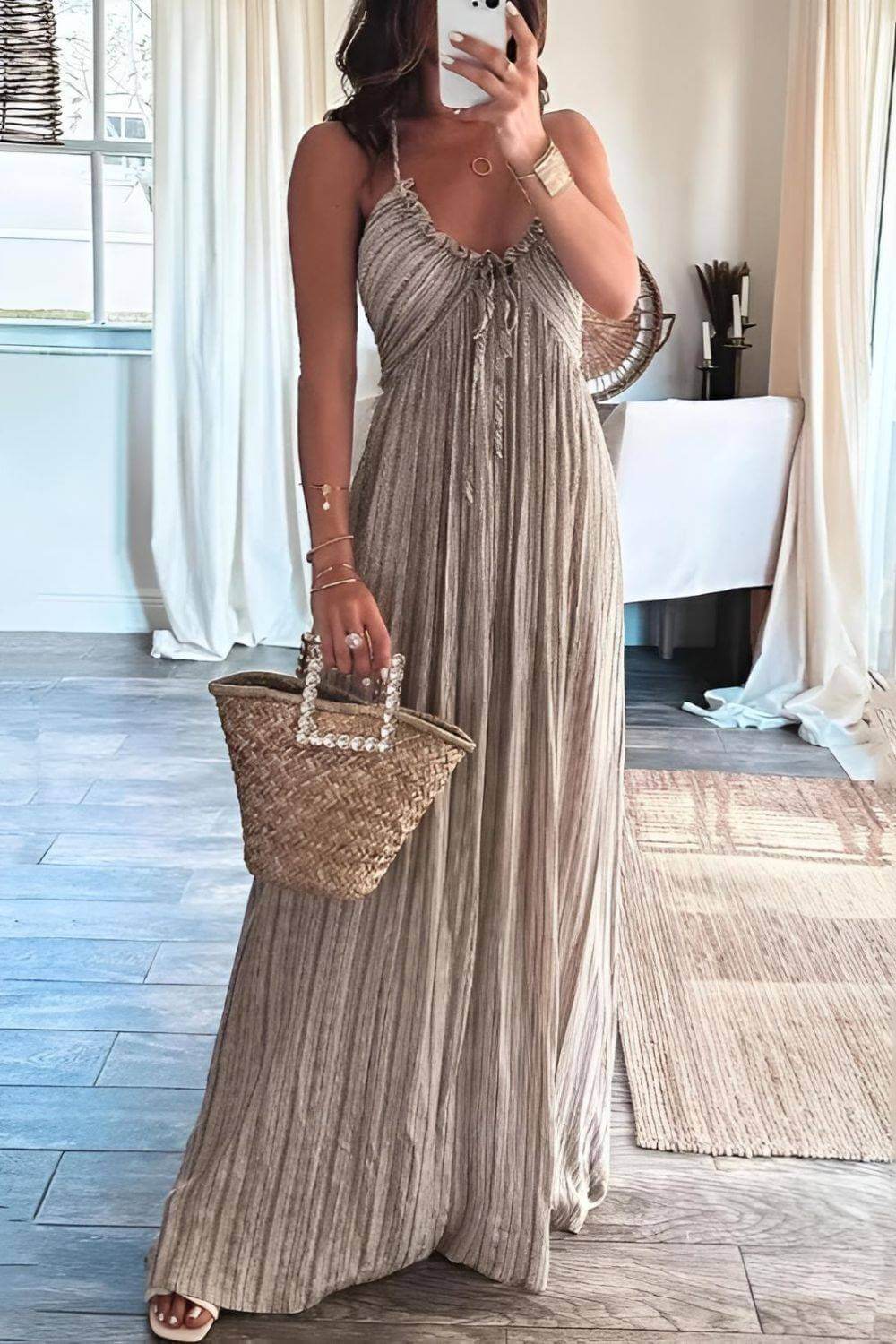 Sybil | Elegant Pleated Halter Maxi Dress