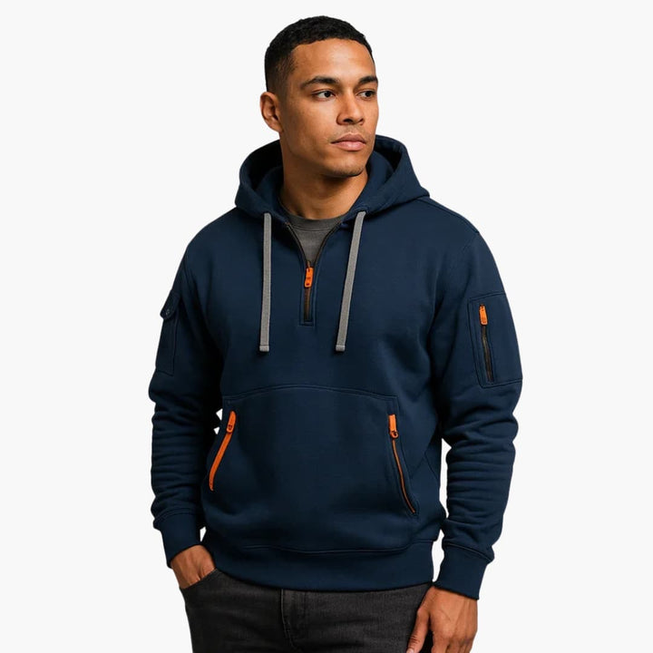 Men's Navy Quarter-Zip Hoodie With Utility Pockets