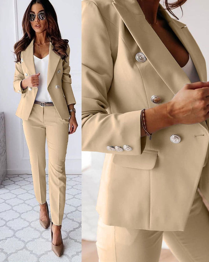 Evy | Elegant Double-Breasted Power Suit Set With Tailored Blazer