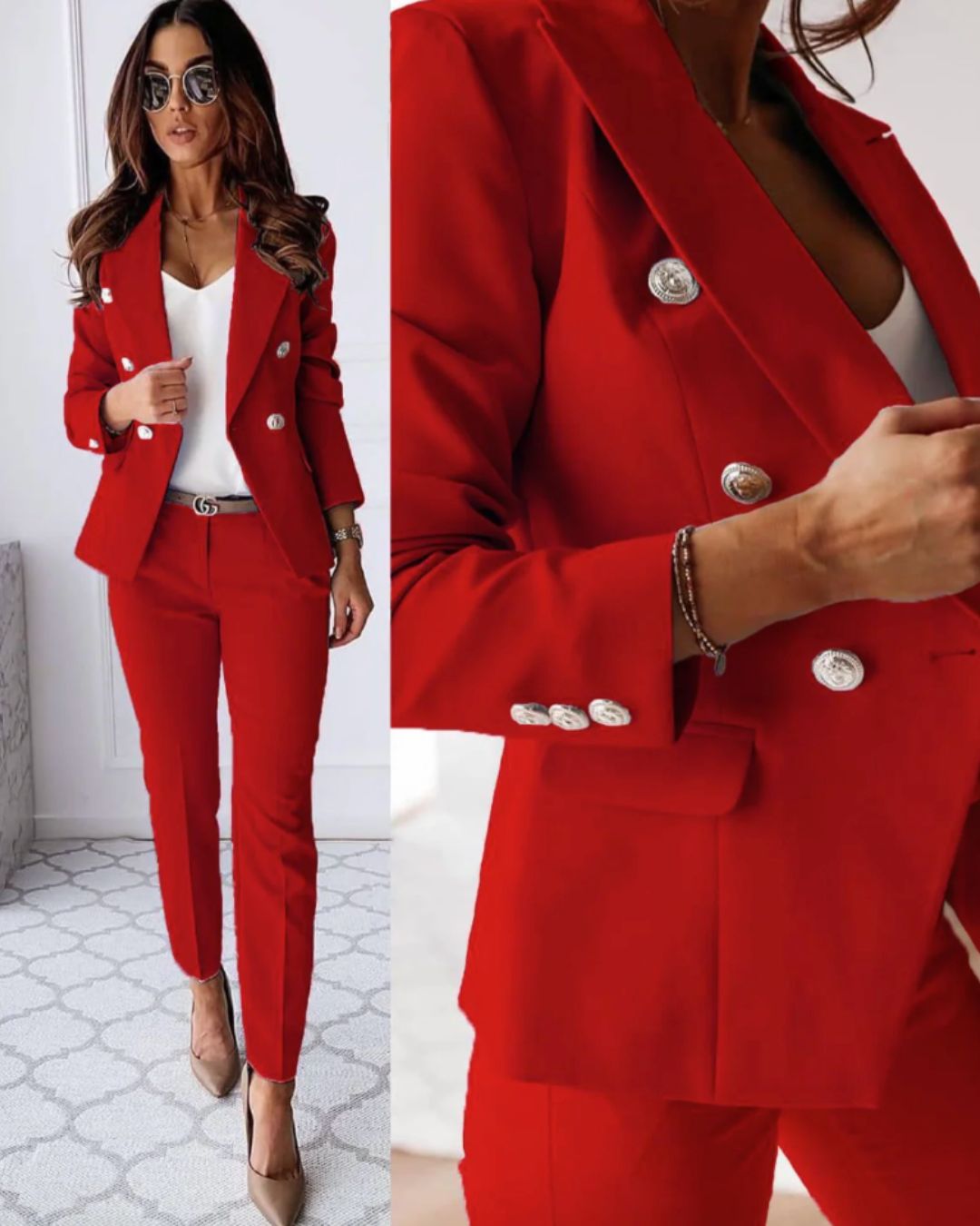 Evy | Elegant Double-Breasted Power Suit Set With Tailored Blazer