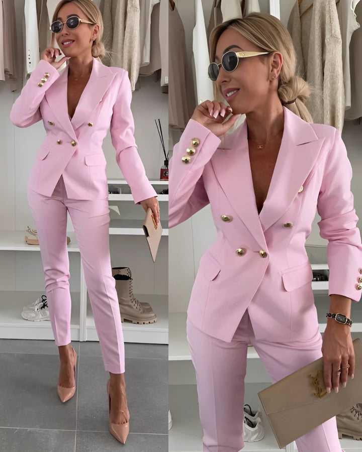 Evy | Elegant Double-Breasted Power Suit Set With Tailored Blazer