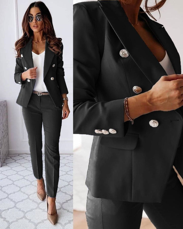 Evy | Elegant Double-Breasted Power Suit Set With Tailored Blazer