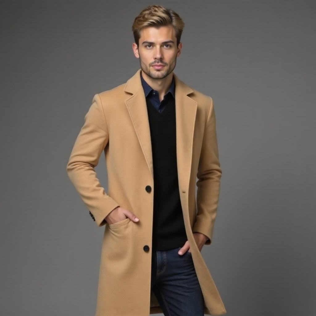 Eleanore | Elegant Men's Grey Slim Fit Wool Overcoat