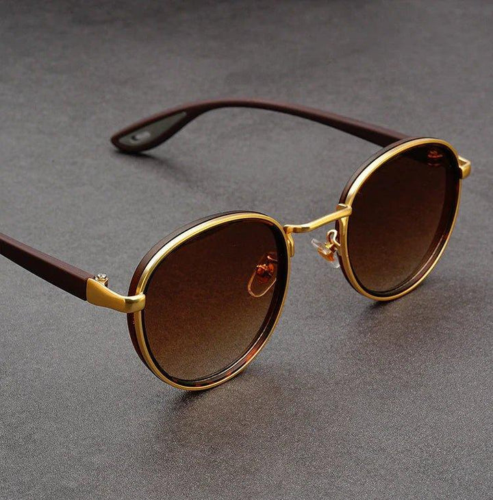Carson | Sleek Round Retro Sunglasses With Gold Frame